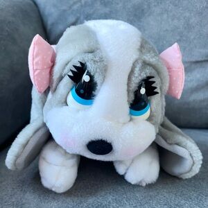 Applause 90s Sad Sam Honey Gray And White Pink Bow Basset Hound Plush Toy